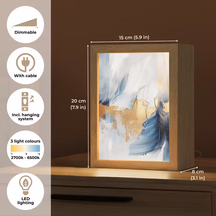 Goud - Blauw - Verf - Kunst - Modern Light Box met kabel (Tafellamp) klein -USP_EN