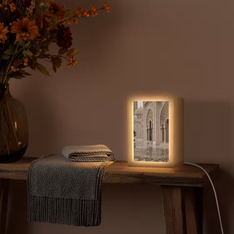 Gouden details - Marmer - Islamitisch Light Box met kabel (Tafellamp) klein -sfeer4