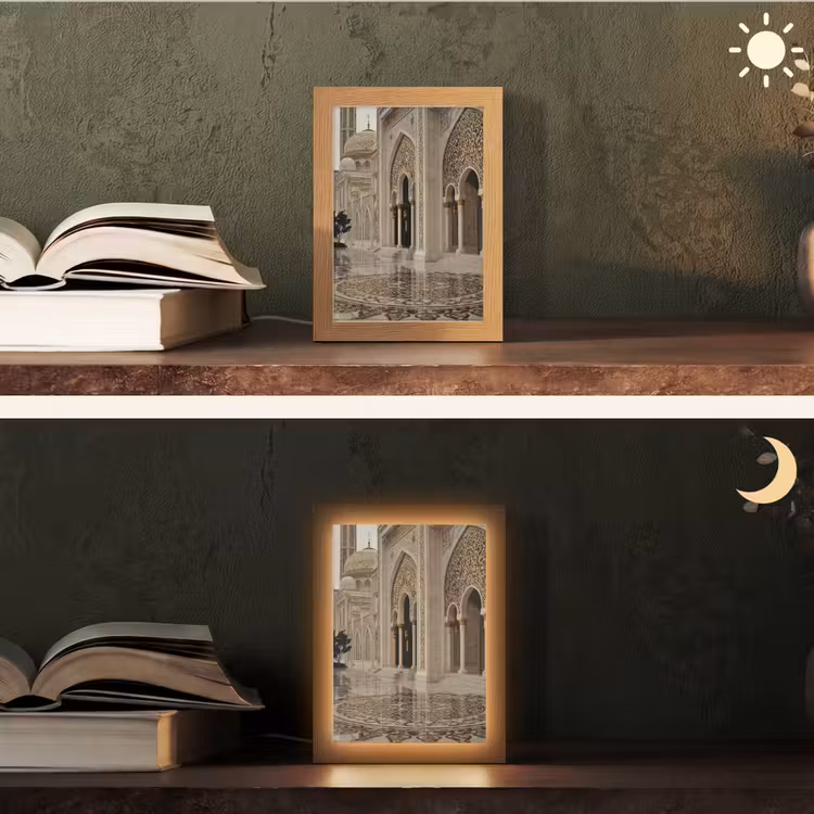 Gouden details - Marmer - Islamitisch Light Box met kabel (Tafellamp) klein -sfeer3