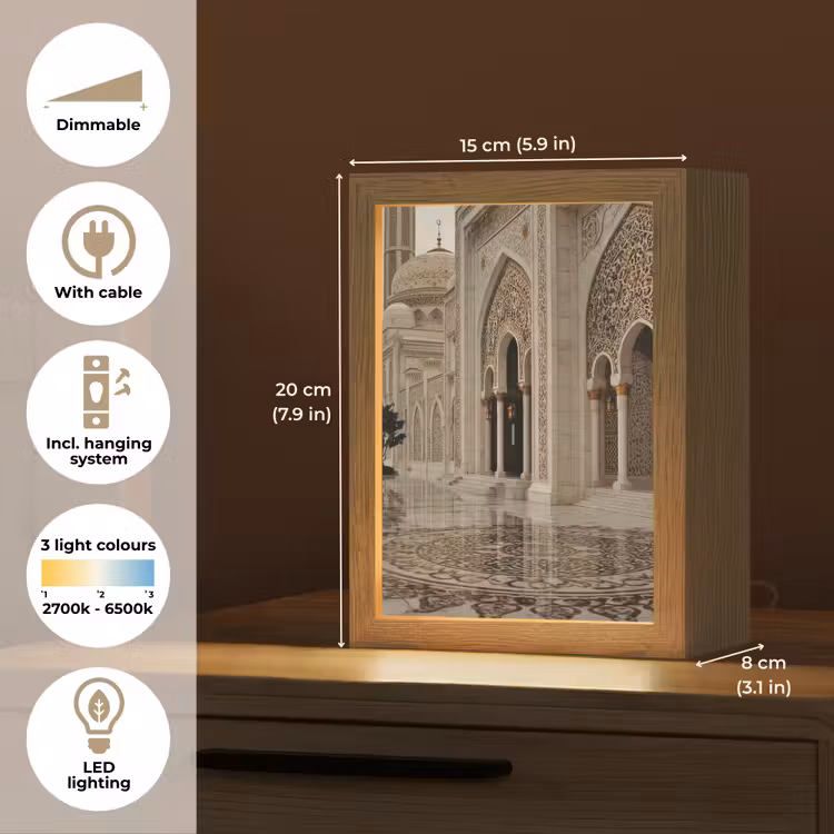 Gouden details - Marmer - Islamitisch Light Box met kabel (Tafellamp) klein -USP_EN