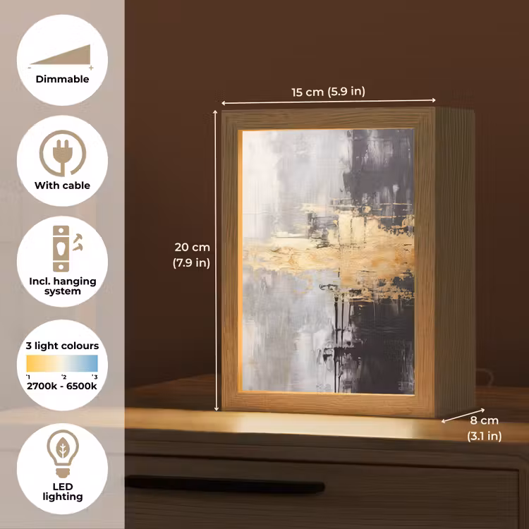 Goud - Luxe - Acryl - Kunst Light Box met kabel (Tafellamp) klein -USP_EN