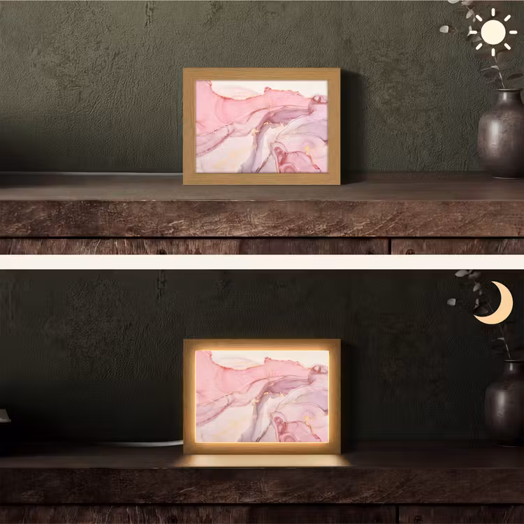 Goud - Marmer - Roze Light Box met kabel (Tafellamp) klein -sfeer3