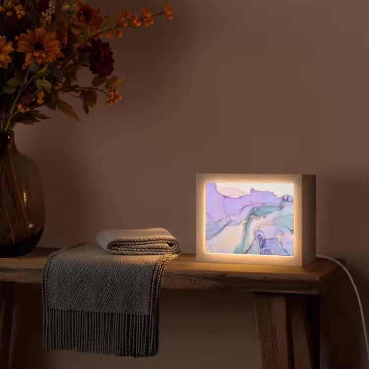 Goud - Marmer - Paars Light Box met kabel (Tafellamp) klein -sfeer4