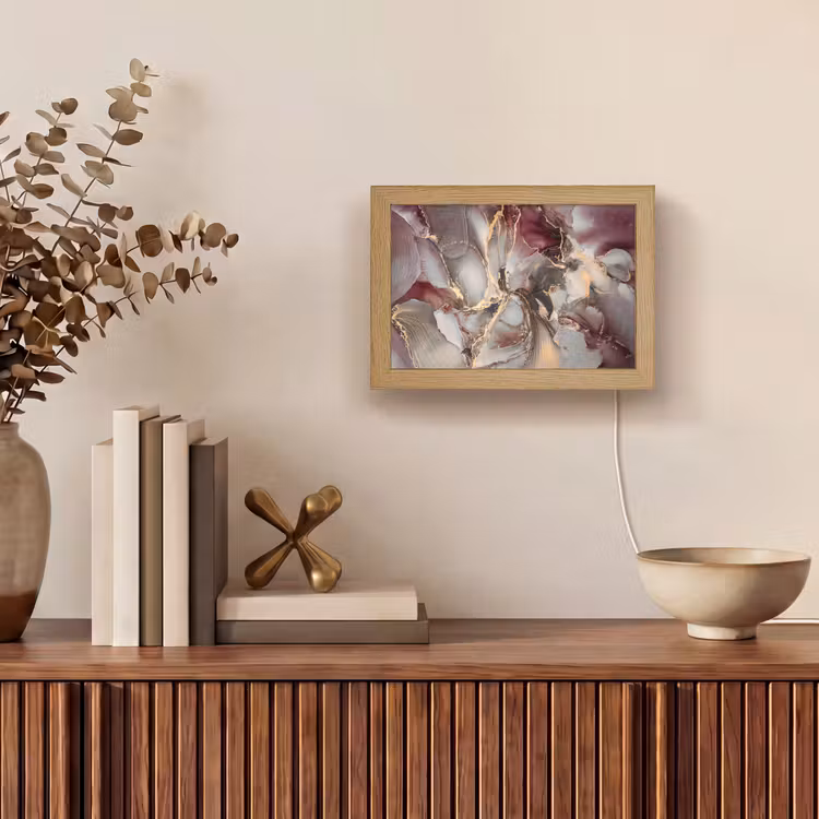 Goud - Marmer - Paars Light Box met kabel (Tafellamp) klein -sfeer2