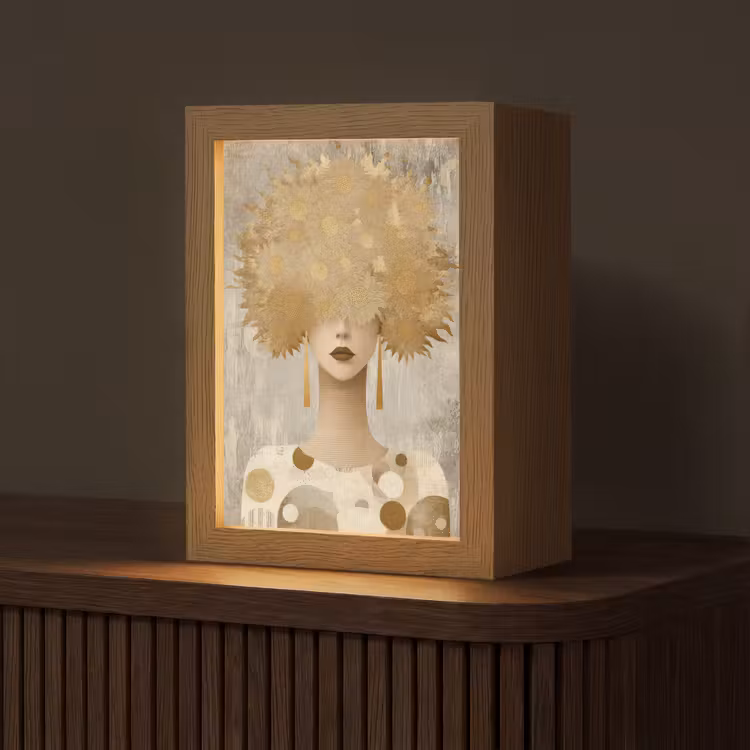 Goud - Portret - Vrouw Light Box met kabel (Tafellamp) klein -z3d_website