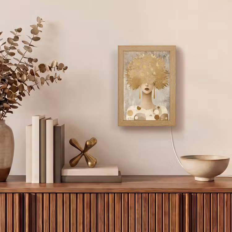 Goud - Portret - Vrouw Light Box met kabel (Tafellamp) klein -sfeer2