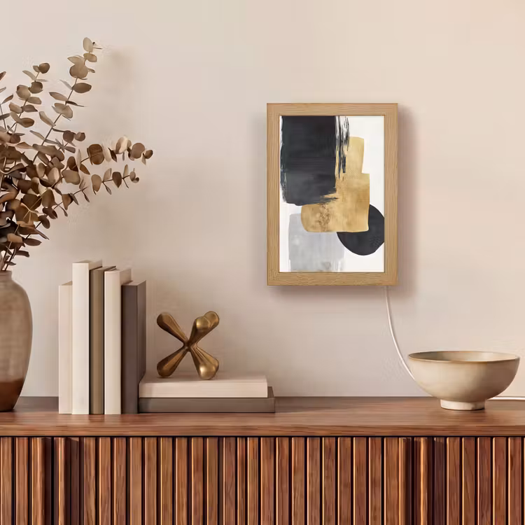 Goud - Rechthoeken - Cirkels - Abstract Light Box met kabel (Tafellamp) klein -sfeer2