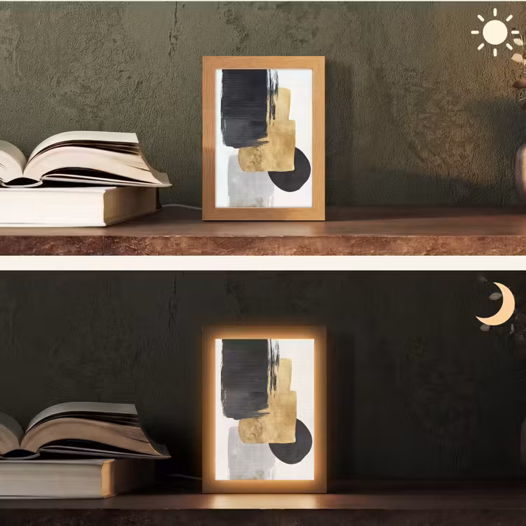 Goud - Rechthoeken - Cirkels - Abstract Light Box met kabel (Tafellamp) klein -sfeer3