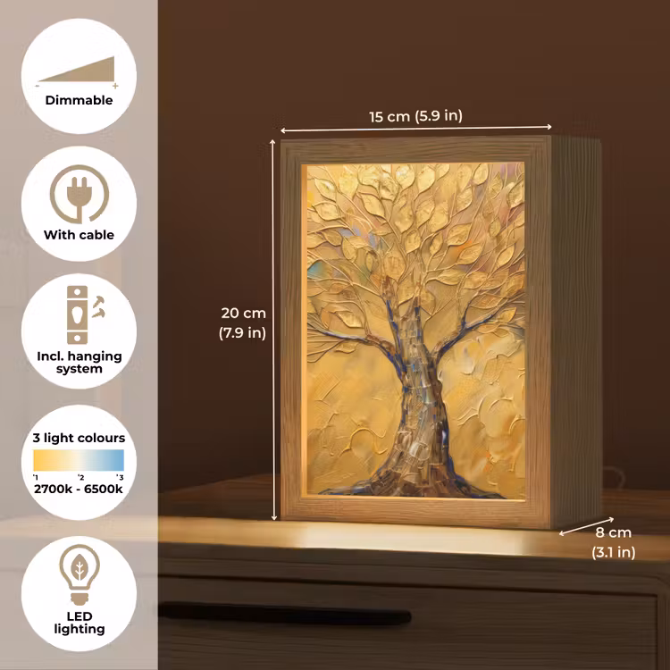 Goud - Boom - Abstract - Modern Light Box met kabel (Tafellamp) klein -USP_EN
