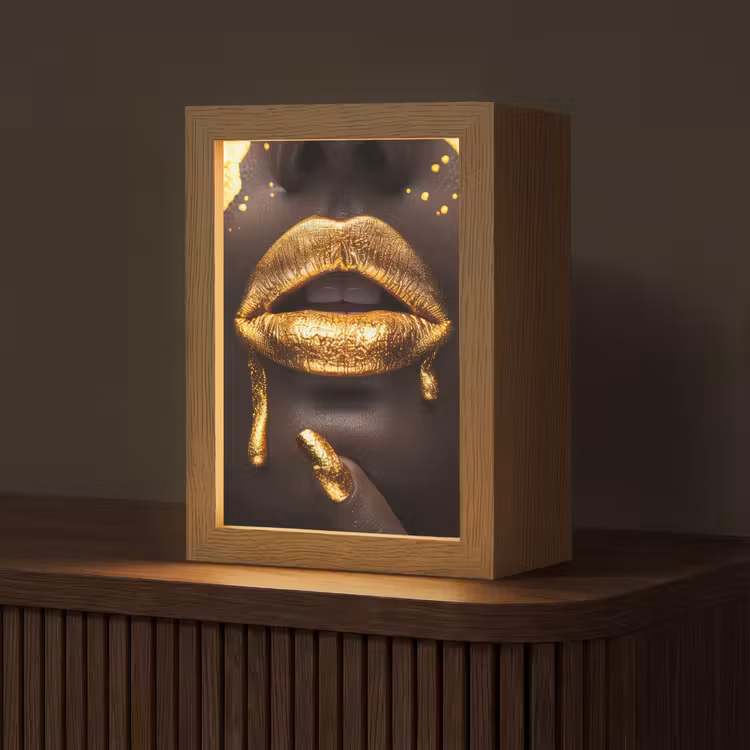 Gouden lippen - Gezicht - Vrouw - Modern Light Box met kabel (Tafellamp) klein -z3d_website