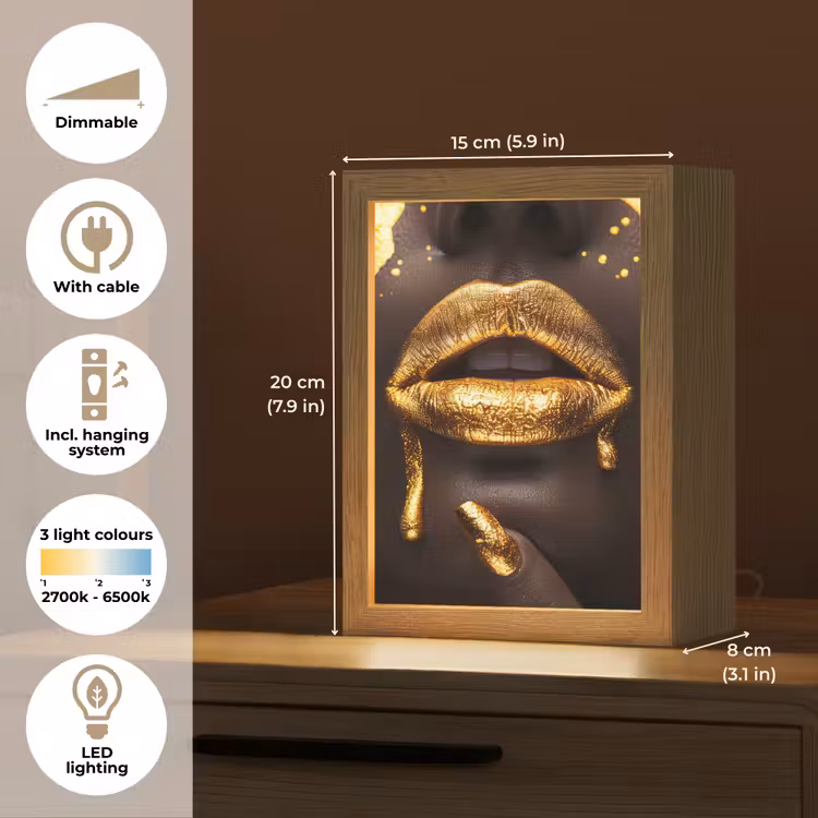 Gouden lippen - Gezicht - Vrouw - Modern Light Box met kabel (Tafellamp) klein -USP_EN