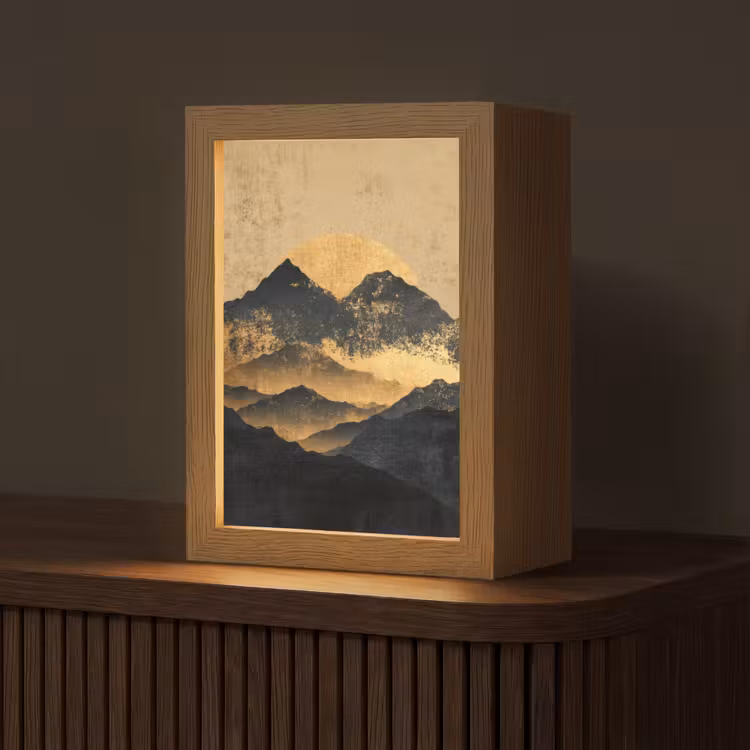 Gouden Bergen bij Maanlicht Light Box met kabel (Tafellamp) klein -z3d_website