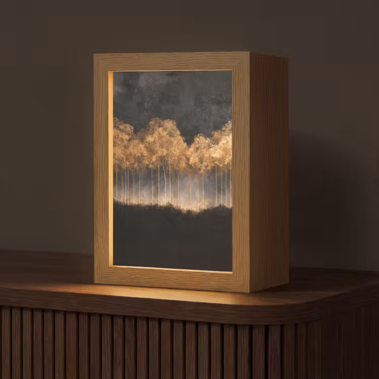 Gouden Bomen in Mistig Landschap Light Box met kabel (Tafellamp) klein -z3d_website