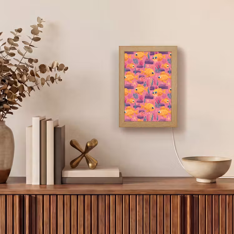 Goudvissen - Koraal - Kleurrijk Light Box met kabel (Tafellamp) klein 925 -sfeer2
