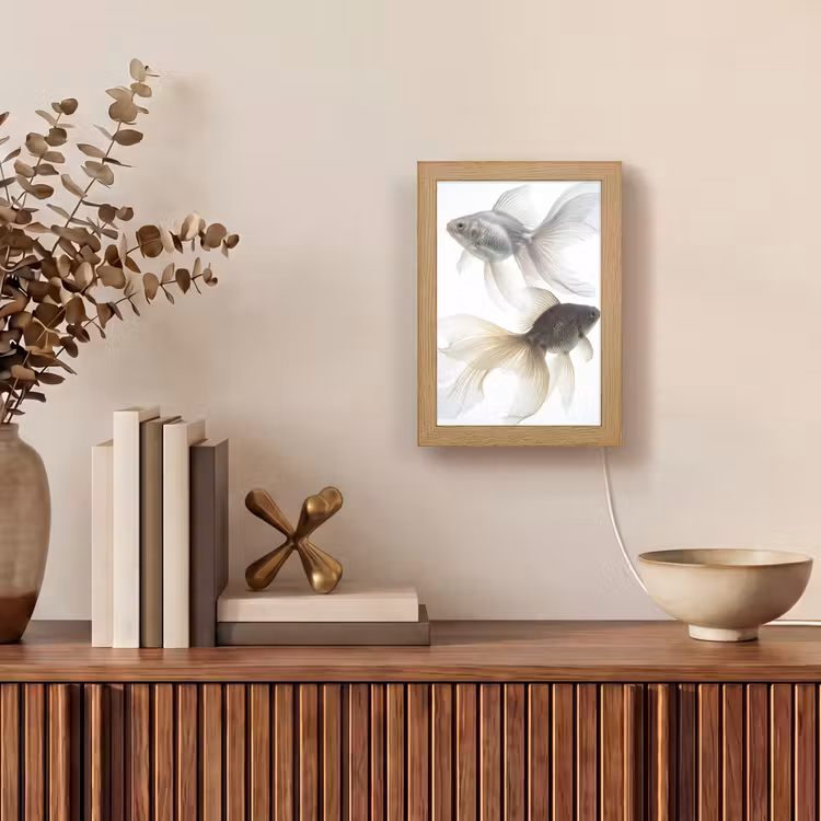 Goudvissen - Modern - Wit Light Box met kabel (Tafellamp) klein -sfeer2