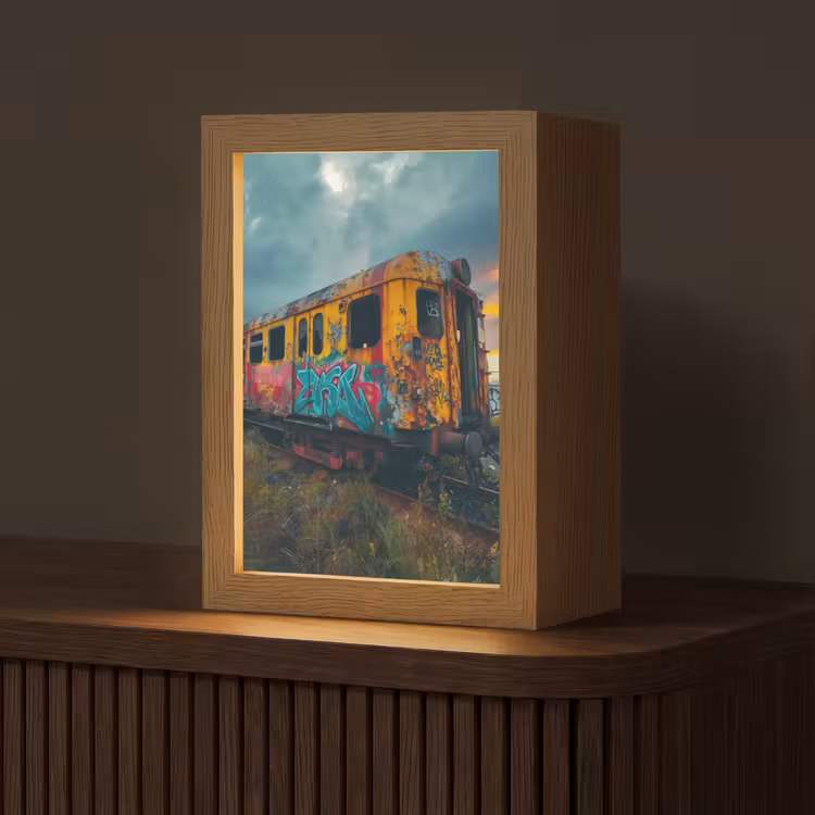 Graffiti - Verlaten trein - Street art Light Box met kabel (Tafellamp) klein -z3d_website