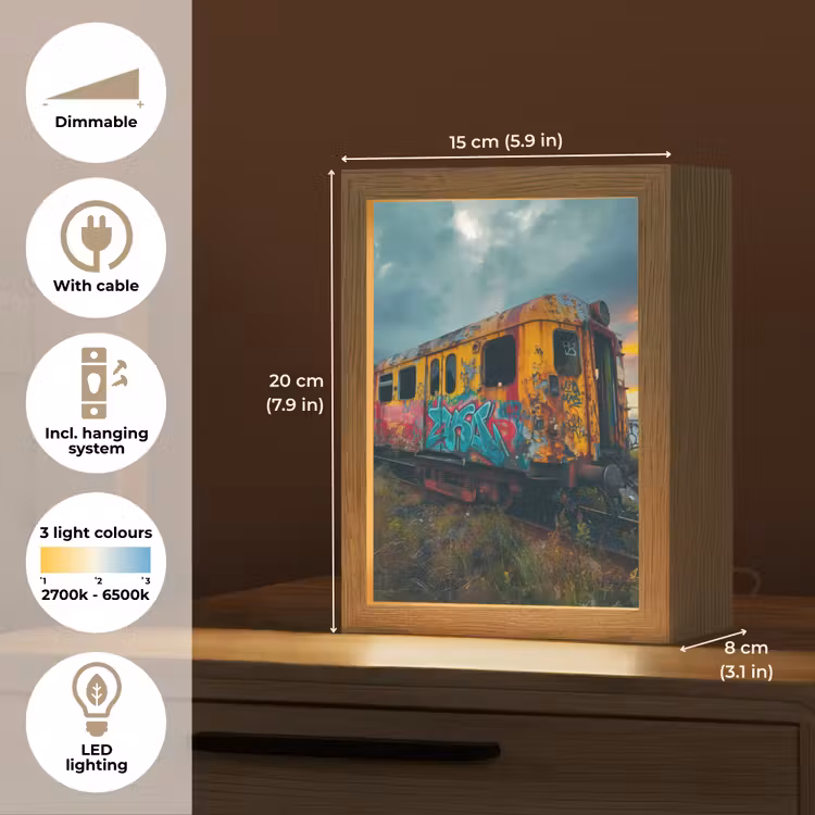 Graffiti - Verlaten trein - Street art Light Box met kabel (Tafellamp) klein -USP_EN