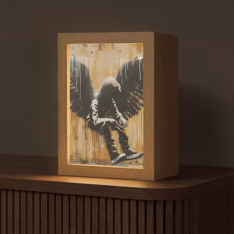 Graffiti - Kunst - Vleugels - Street art - Banksy Style Light Box met kabel (Tafellamp) klein -z3d_website
