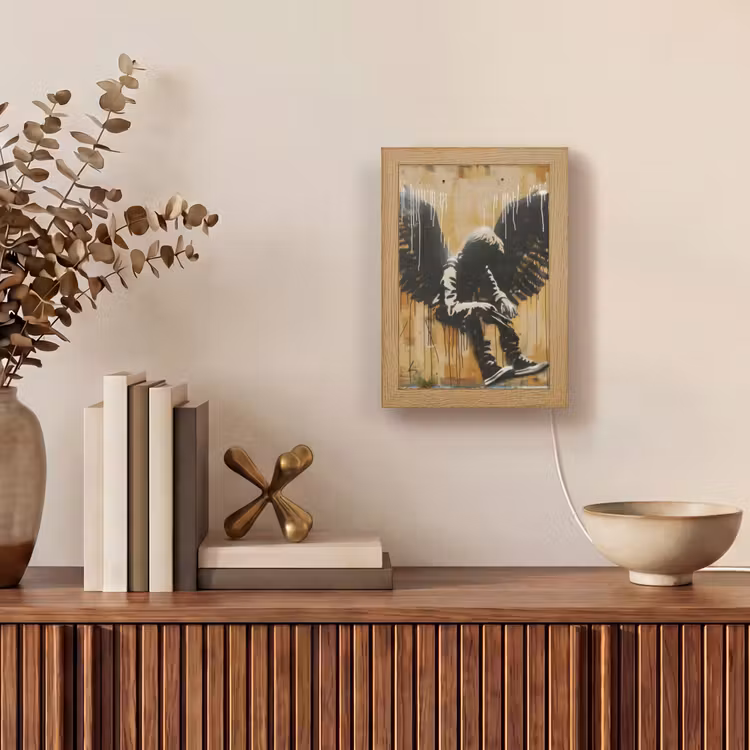 Graffiti - Kunst - Vleugels - Street art - Banksy Style Light Box met kabel (Tafellamp) klein -sfeer2