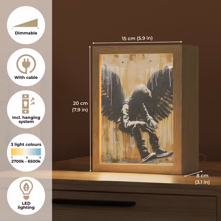 Graffiti - Kunst - Vleugels - Street art - Banksy Style Light Box met kabel (Tafellamp) klein -USP_EN