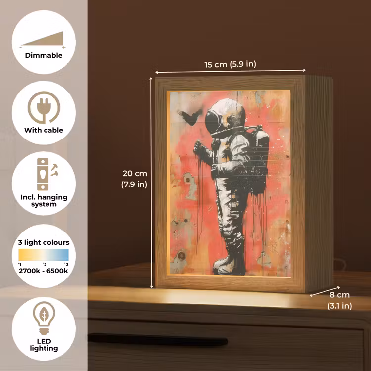 Graffiti - Astronaut - Street art - Ruimte Light Box met kabel (Tafellamp) klein -USP_EN