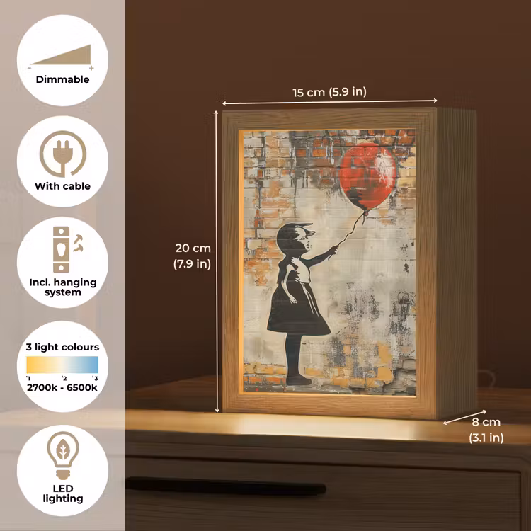 Graffiti - Banksy Style - Meisje met ballon Light Box met kabel (Tafellamp) klein -USP_EN