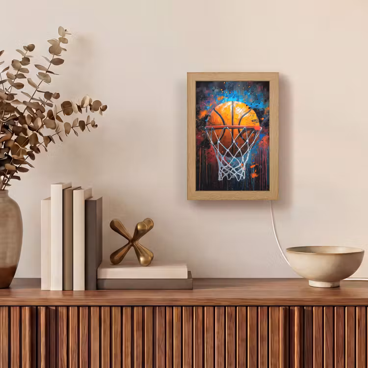 Graffiti - Basketbal - Sport - Zwart - Street art Light Box met kabel (Tafellamp) klein -sfeer2