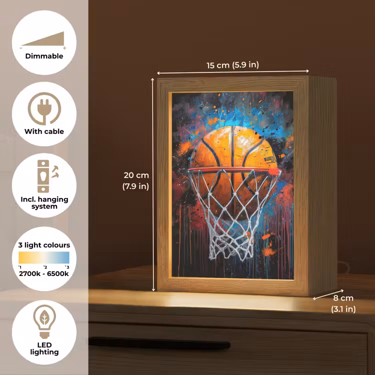 Graffiti - Basketbal - Sport - Zwart - Street art Light Box met kabel (Tafellamp) klein -USP_EN