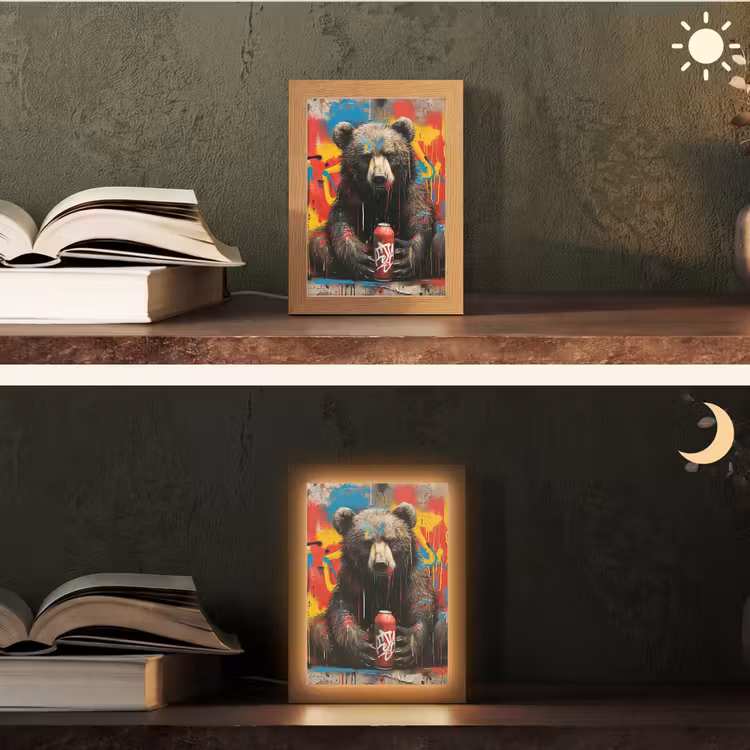 Graffiti - Beer - Dier - Muur - Street art Light Box met kabel (Tafellamp) klein -sfeer3