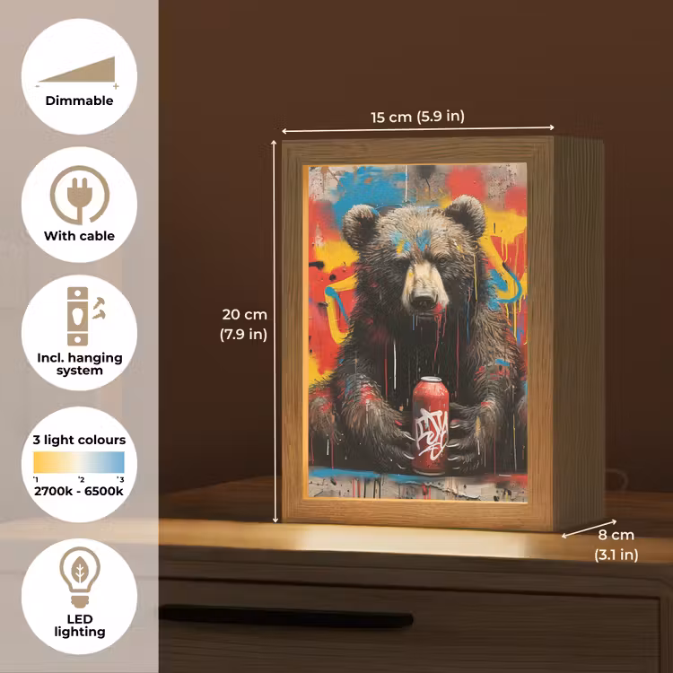 Graffiti - Beer - Dier - Muur - Street art Light Box met kabel (Tafellamp) klein -USP_EN