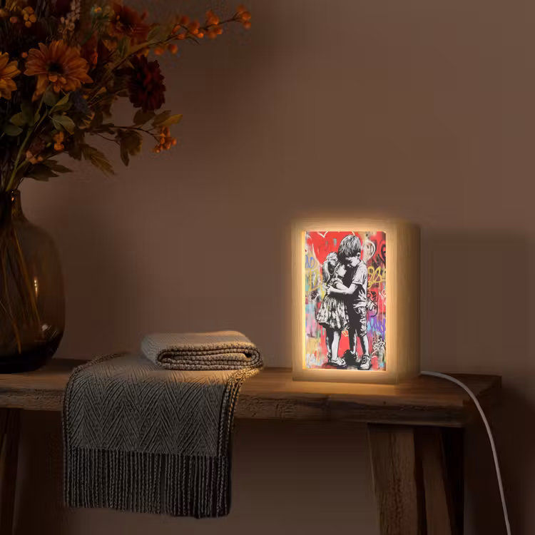 Graffiti - Zwart wit - Street art Light Box met kabel (Tafellamp) klein -sfeer4