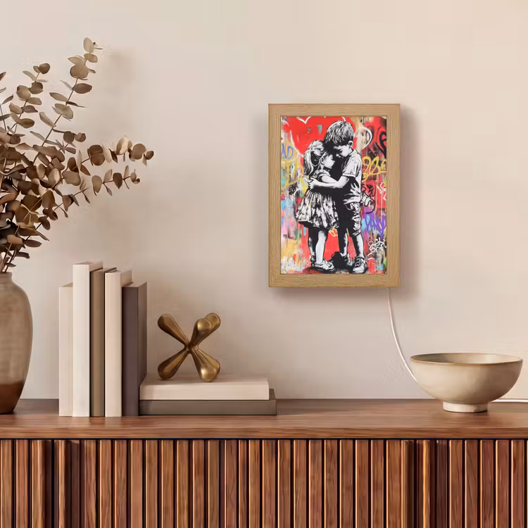 Graffiti - Zwart wit - Street art Light Box met kabel (Tafellamp) klein -sfeer2