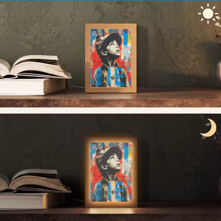 Graffiti - Jongen - Street art - Kleuren Light Box met kabel (Tafellamp) klein -sfeer3