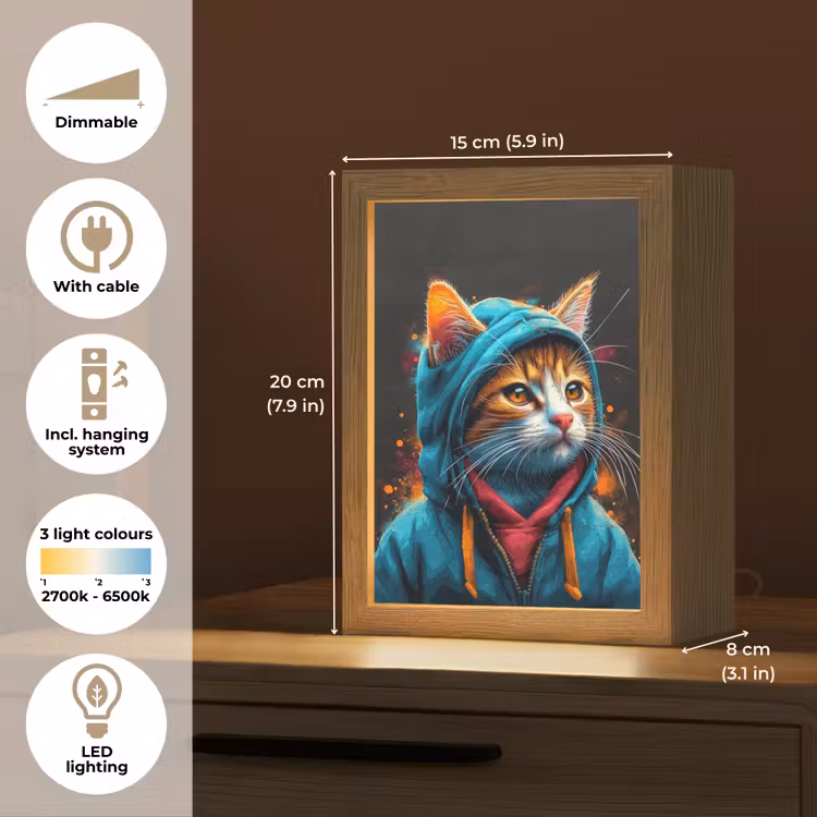 Graffiti - Kat - Zwart - Jas - Street art Light Box met kabel (Tafellamp) klein -USP_EN
