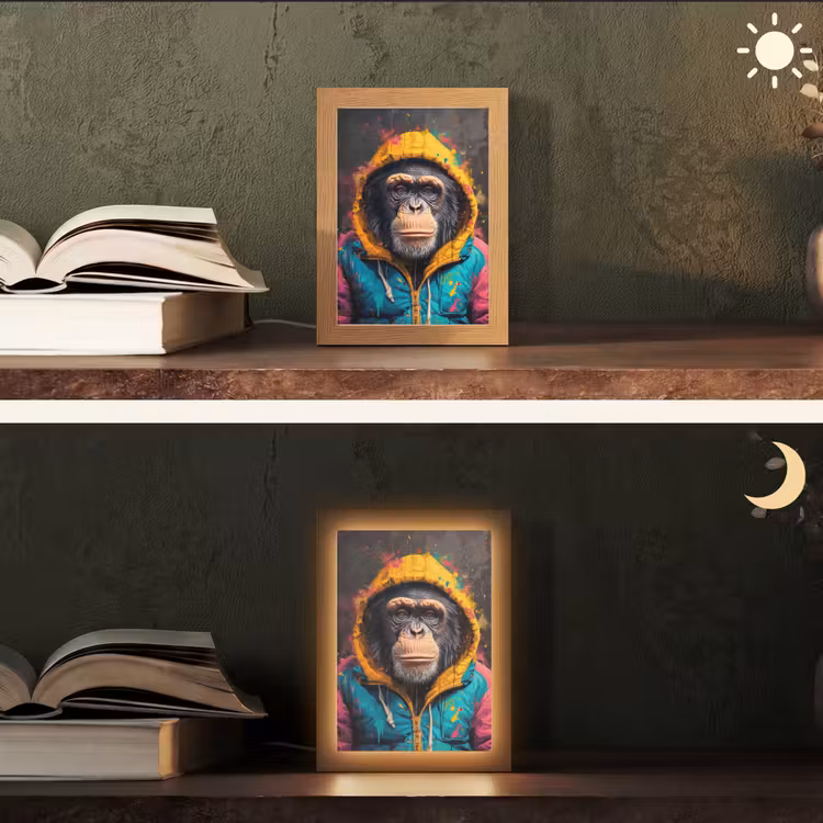 Graffiti - Chimpansee - Jas - Aap - Verf Light Box met kabel (Tafellamp) klein -sfeer3