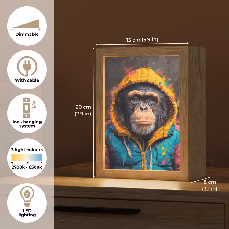 Graffiti - Chimpansee - Jas - Aap - Verf Light Box met kabel (Tafellamp) klein -USP_EN
