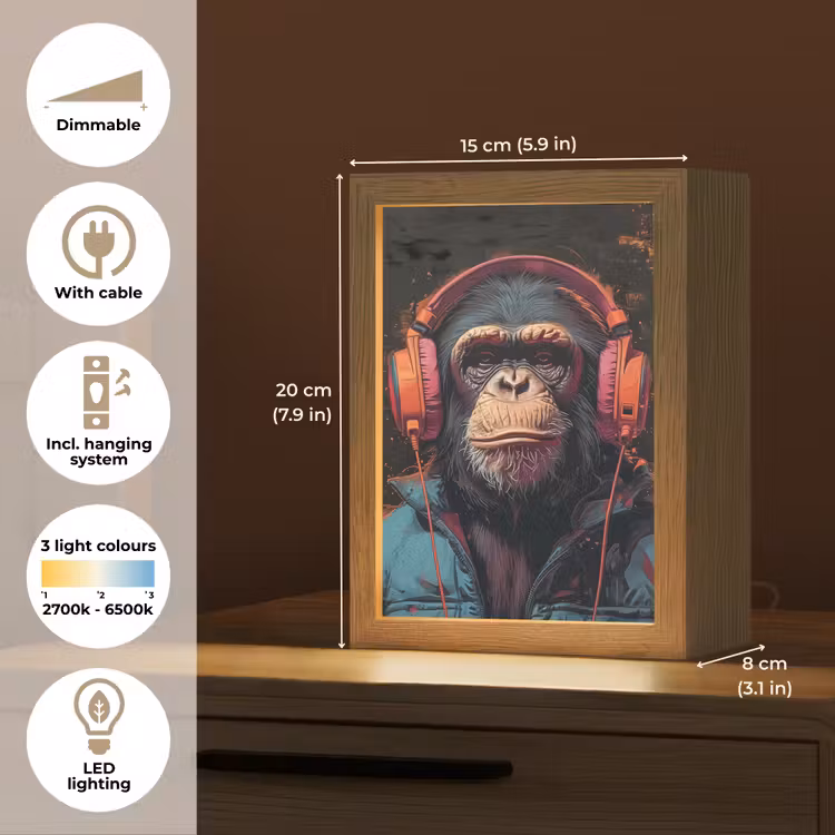 Graffiti - Chimpansee - Koptelefoon - Aap Light Box met kabel (Tafellamp) klein -USP_EN