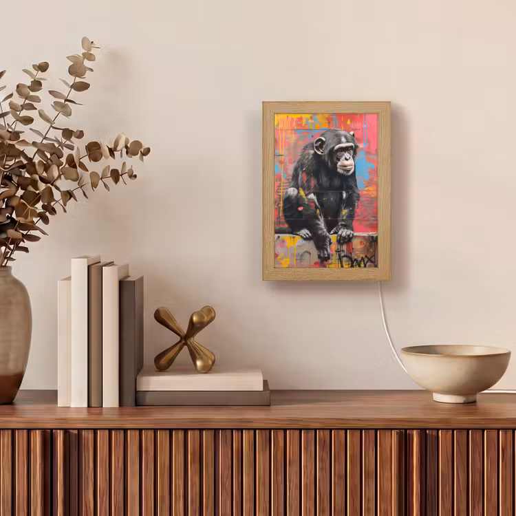 Graffiti - Chimpansee - Aap - Dieren - Street art Light Box met kabel (Tafellamp) klein -sfeer2