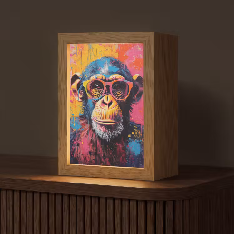 Graffiti - Chimpansee - Aap - Bril - Kleurrijk Light Box met kabel (Tafellamp) klein -z3d_website