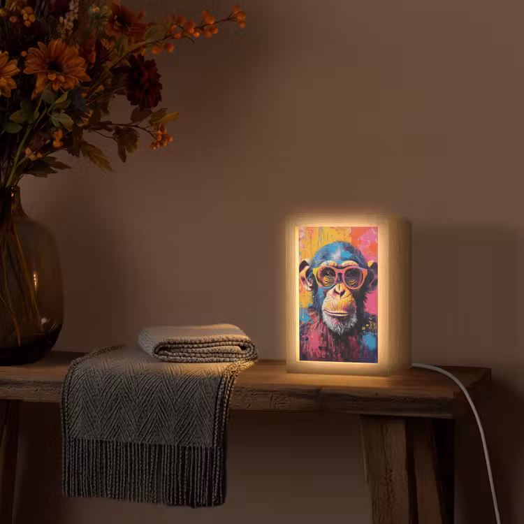 Graffiti - Chimpansee - Aap - Bril - Kleurrijk Light Box met kabel (Tafellamp) klein -sfeer4