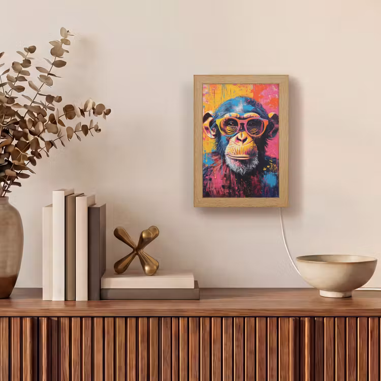 Graffiti - Chimpansee - Aap - Bril - Kleurrijk Light Box met kabel (Tafellamp) klein -sfeer2