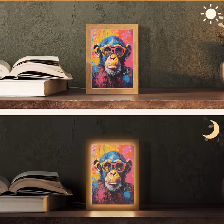 Graffiti - Chimpansee - Aap - Bril - Kleurrijk Light Box met kabel (Tafellamp) klein -sfeer3