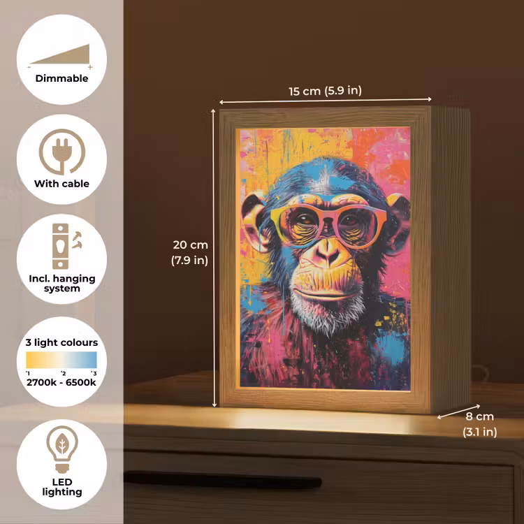 Graffiti - Chimpansee - Aap - Bril - Kleurrijk Light Box met kabel (Tafellamp) klein -USP_EN