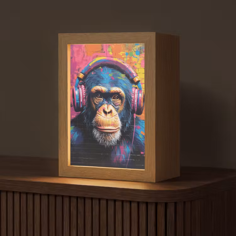 Graffiti - Chimpansee - Street art - Koptelefoon - Aap Light Box met kabel (Tafellamp) klein -z3d_website