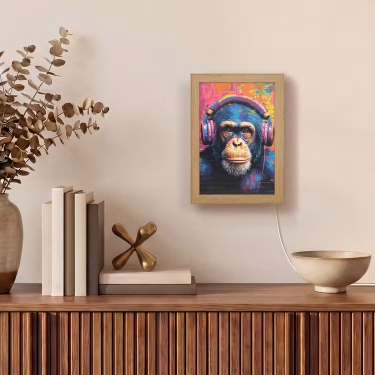 Graffiti - Chimpansee - Street art - Koptelefoon - Aap Light Box met kabel (Tafellamp) klein -sfeer2
