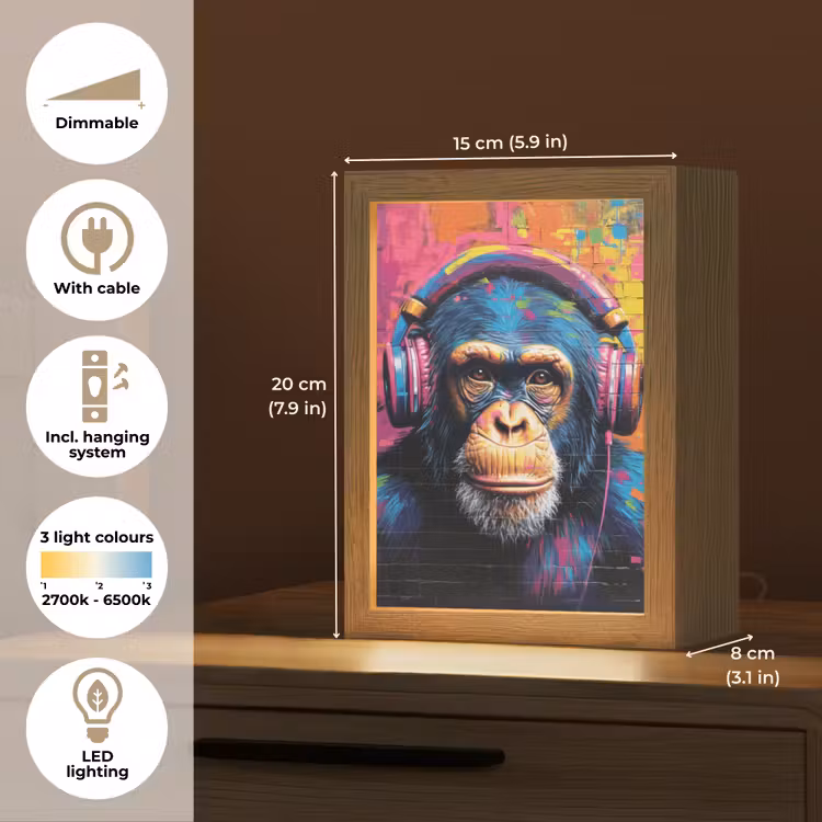 Graffiti - Chimpansee - Street art - Koptelefoon - Aap Light Box met kabel (Tafellamp) klein -USP_EN