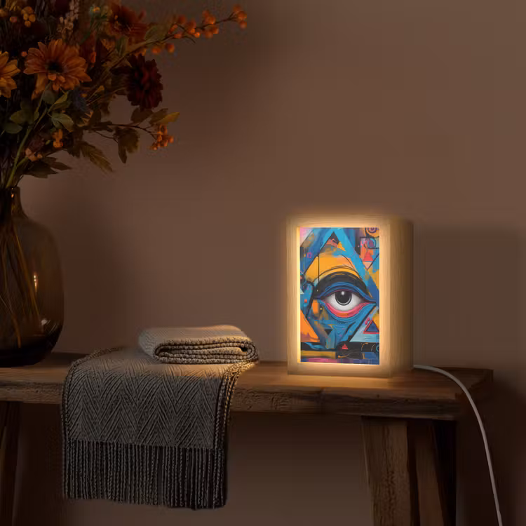 Graffiti - Kleuren - Oog - Kunst Light Box met kabel (Tafellamp) klein -sfeer4