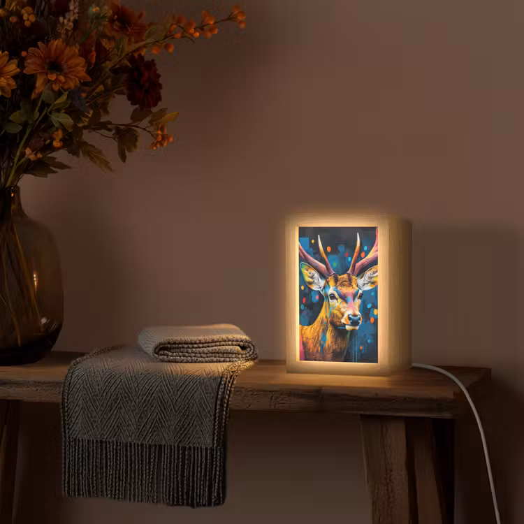 Graffiti - Hert - Dier - Kleurrijk Light Box met kabel (Tafellamp) klein -sfeer4