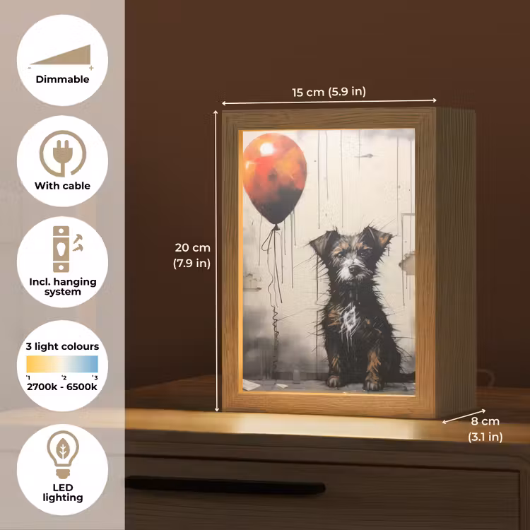 Graffiti - Hond - Ballon - Dieren Light Box met kabel (Tafellamp) klein -USP_EN
