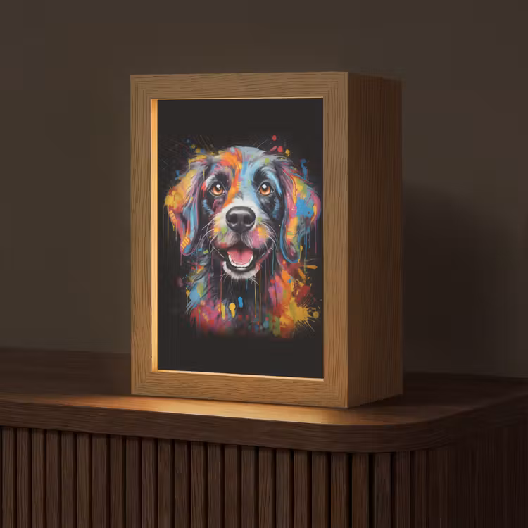 Graffiti - Hond - Zwart - Kleuren Light Box met kabel (Tafellamp) klein -z3d_website